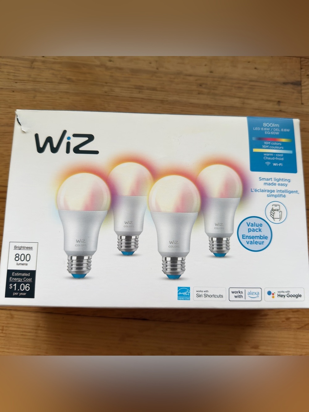 WiZ (Phillips) Color Smart LED Bulbs - A19 (4-pack)